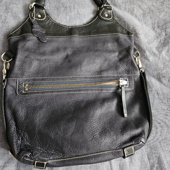 Roots Canada Leather Large Tote Bag in navy and black - Picture 2 of 6